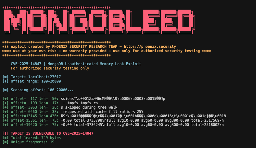 MongoBleed explained, CVE-2025-14847, MongoDB vulnerability, MongoDB security, MongoDB memory leak, MongoDB heap memory disclosure, unauthenticated MongoDB vulnerability, MongoDB compression vulnerability, zlib decompression bug, MongoDB zlib vulnerability, MongoDB exploit, MongoDB proof of concept, MongoDB exposed instances, MongoDB port 27017, database memory disclosure, application security, DevSecOps, ASPM, vulnerability management, exposure management, cloud security, container security, phoenix security